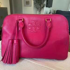 Tory Burch Pink Thea Rounded Double-Zip Pebbled Satchel Shoulder Bag